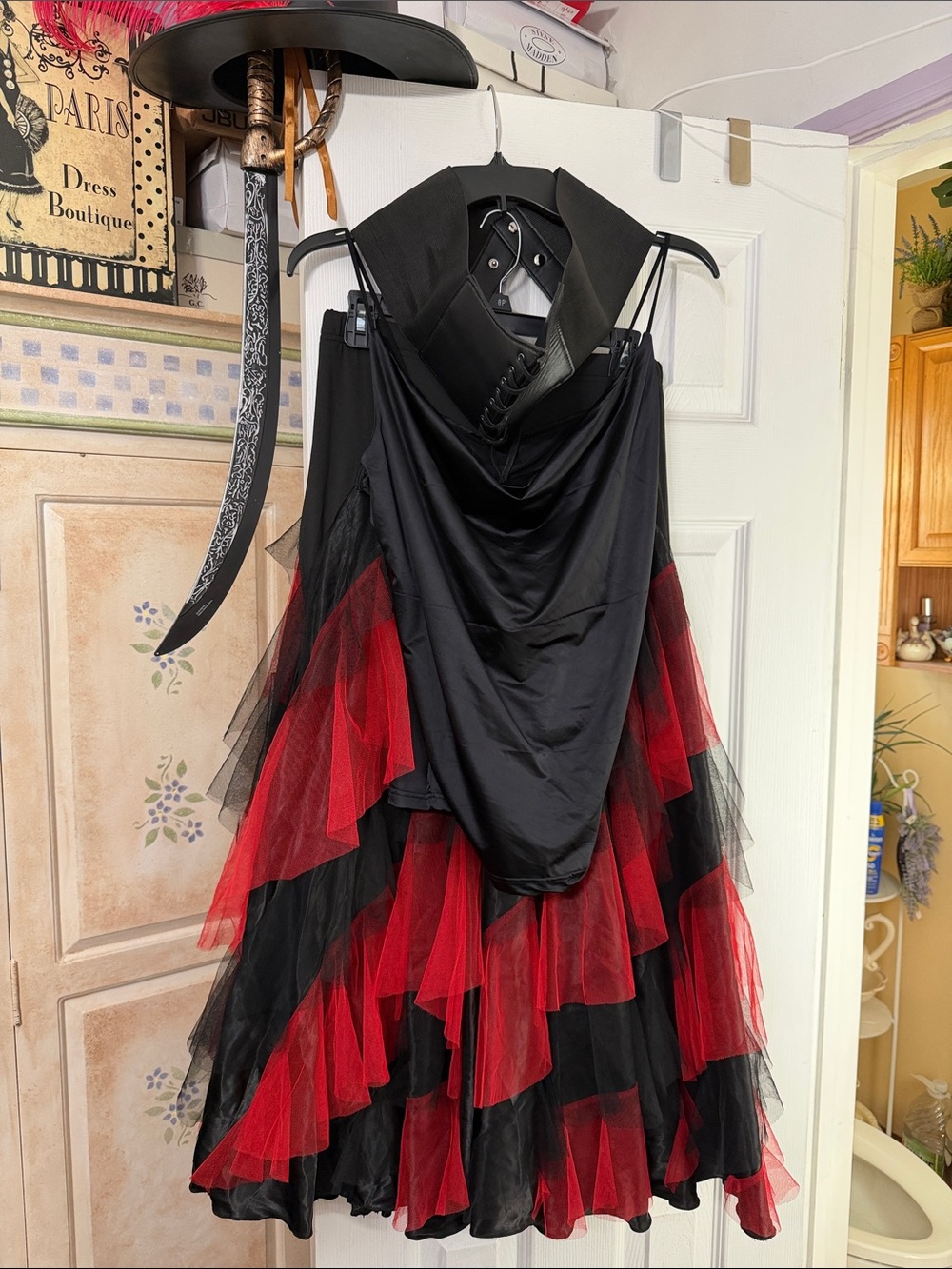 Woman’s Zoro Black & Red Layered Tulle skirt satin top